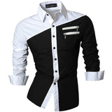 Jeansian Men's Casual Dress Shirts Fashion Desinger Stylish Long Sleeve Slim Fit 8371 Black2