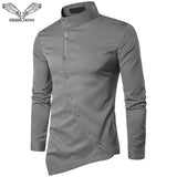 VISADA JAUNA 2019 New Men Fashion Long Sleeved Muslim Shirt Solid Slim Fit Business Shirts Men Casual Irregular Dress Camisas