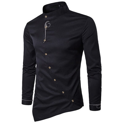 VISADA JAUNA 2019 New Men Fashion Long Sleeved Muslim Shirt Solid Slim Fit Business Shirts Men Casual Irregular Dress Camisas