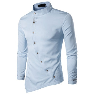 VISADA JAUNA 2019 New Men Fashion Long Sleeved Muslim Shirt Solid Slim Fit Business Shirts Men Casual Irregular Dress Camisas