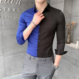 British Style Patchwork Color Shirt Men Fashion 2020 Long Sleeve Men Casual Shirts Simple All Match Slim Fit Tuxedo Dress 3XL-M