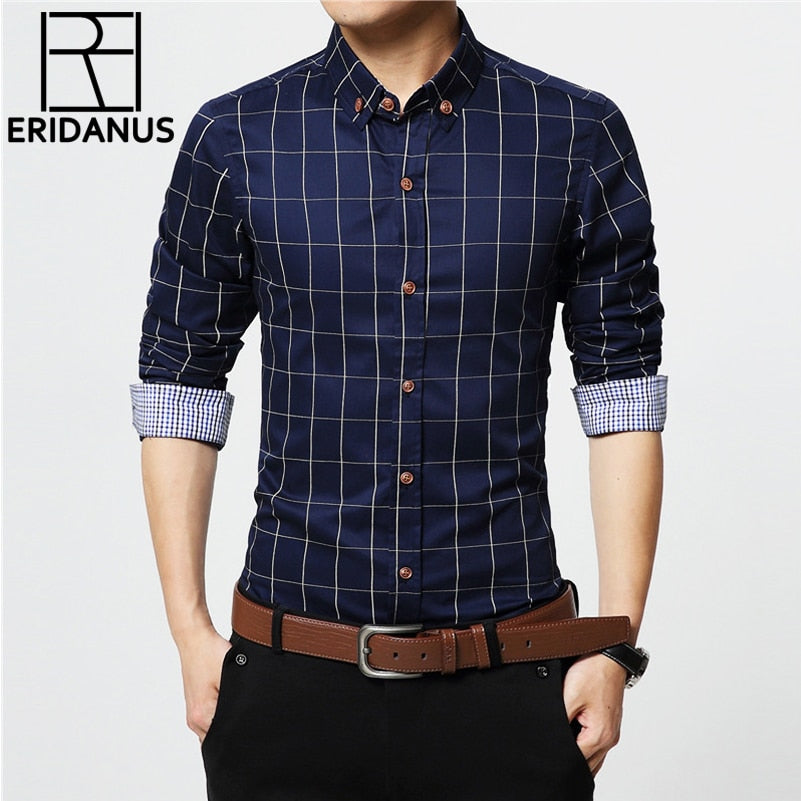 ERIDANUS 2020 Men's Plaid Cotton Dress Shirts Male High Quality Long Sleeve Slim Fit Business Casual Shirt Plus Size 5XL MCL087