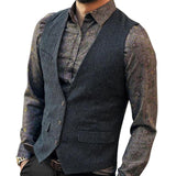 Men's Gray Herringbone Tweed Dress Vest Retro Vintage Gentleman Waistcoat Men Formal Business Sleeveless Vests Male Gilet 3XL